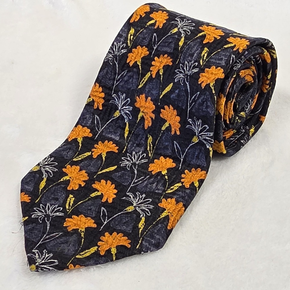 Ermenegildo Zegna Tie 100% Silk Made in Italy Blue Floral Necktie Men's 3.75"